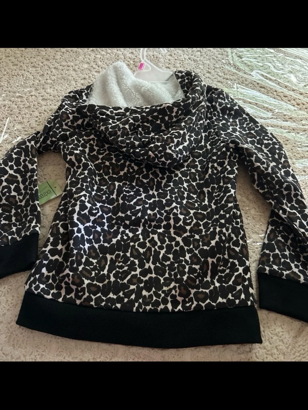 Girls' Leopard Print Hooded Jacket with Sherpa Lining